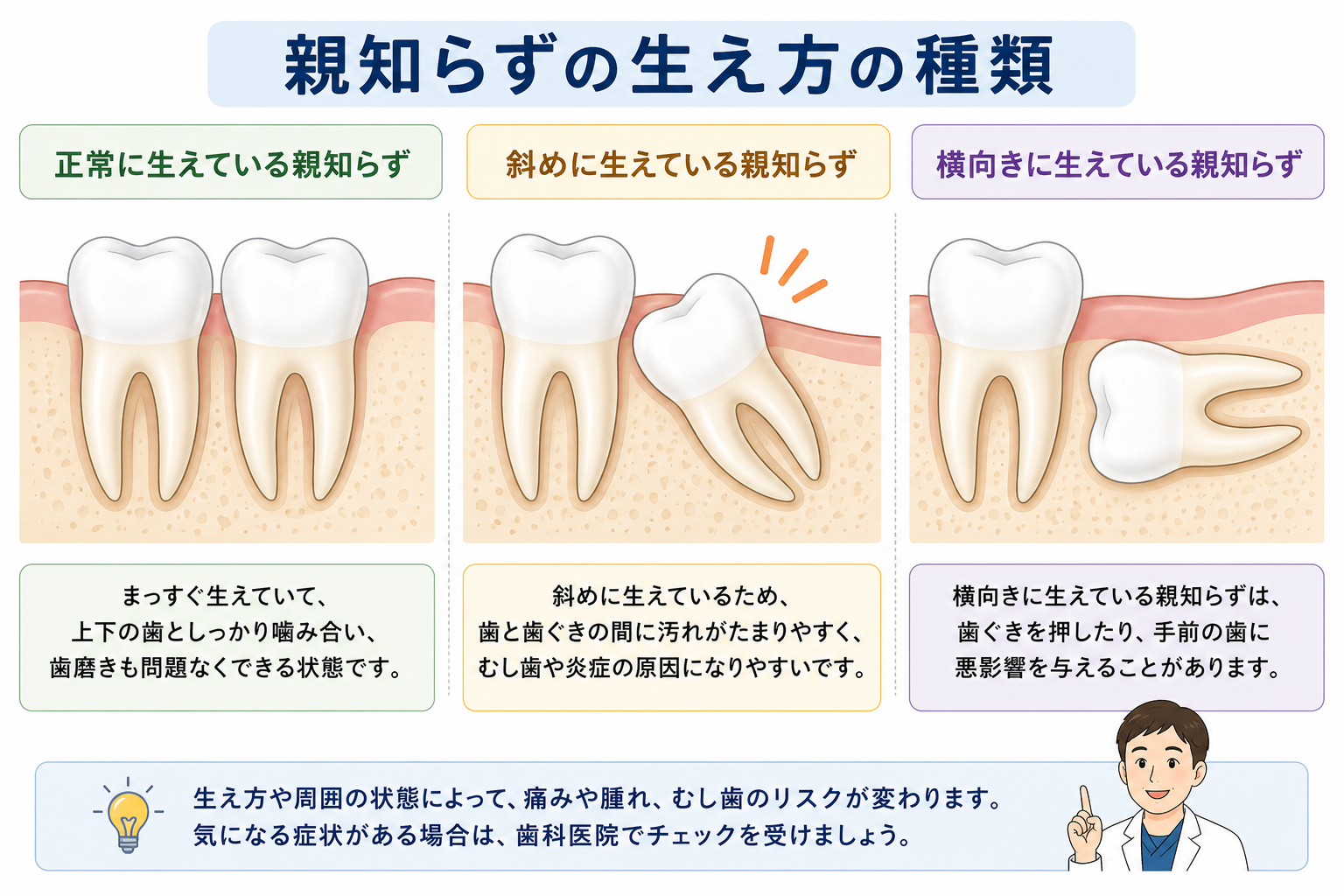親知らずの生え方の種類｜まっすぐ・斜め・横向きの違い