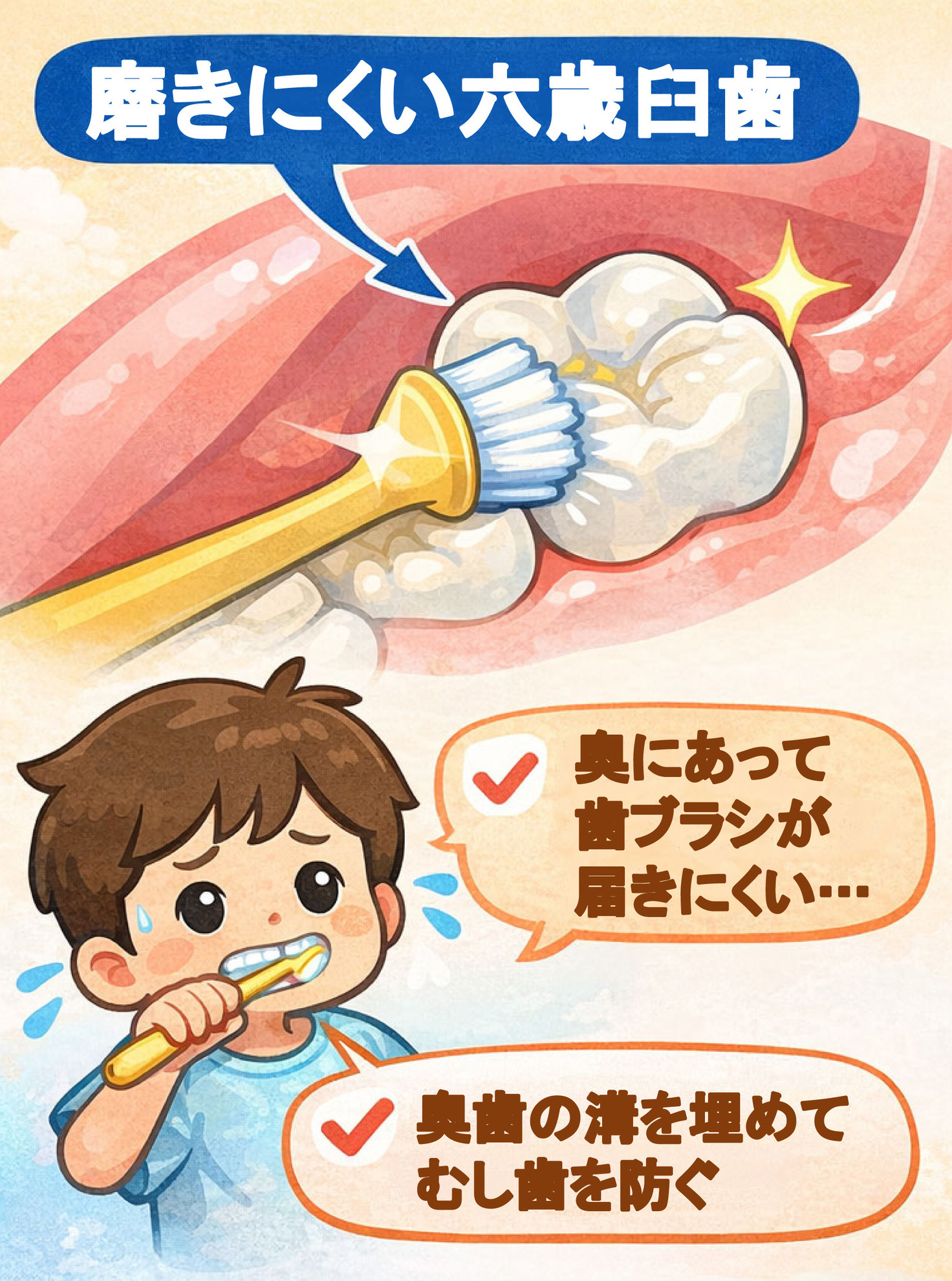 六歳臼歯 磨きにくい 奥歯 子ども 歯磨き